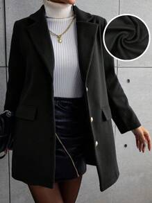SHEIN LUNE Abrigo con botón de cuello con solapa con diseño de solapa - Negro - Ver 1