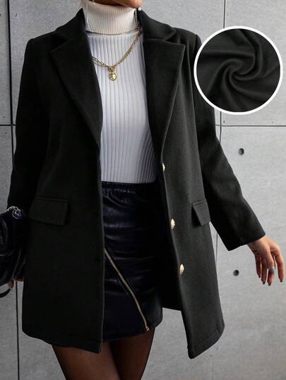 SHEIN LUNE Abrigo con botón de cuello con solapa con diseño de solapa