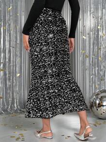 SHEIN Clasi Shiny Sequin Maxi Length Mermaid Hem Long Skirt For Autumn & Winter - Silver - View 2