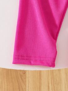 SHEIN BABYGIRL Textured Pink Set, Casual Graphic Pattern For Everyday Wear & Home, Autumn - Hot Pink - View 4