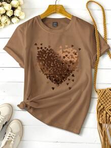 INAWLY Damen Herz Grafik Figurbetontes Lässig T-Shirt, Valentinstag Grafik Shirts Damen Tops