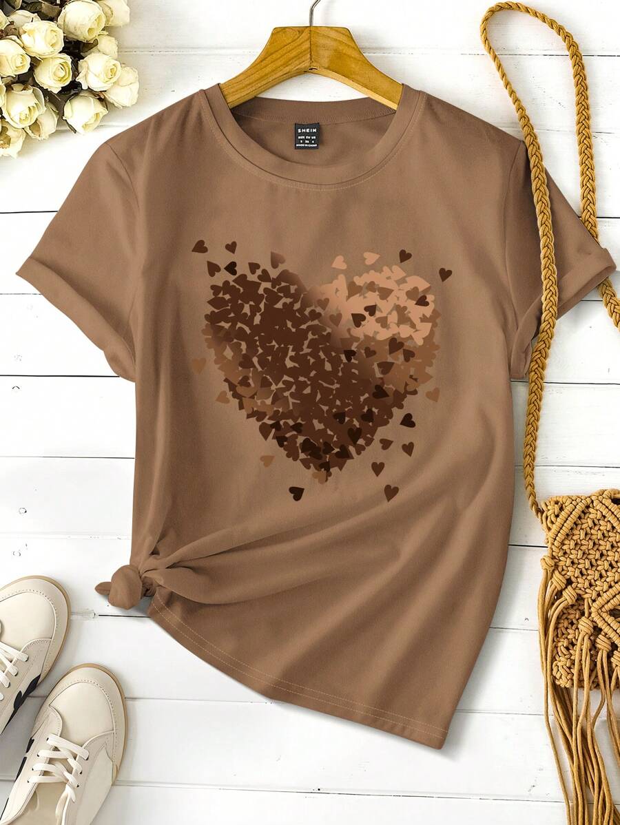 INAWLY Damen Herz Grafik Figurbetontes Lässig T-Shirt, Valentinstag Grafik Shirts Damen Tops