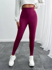 SHEIN Women's Purple Transparent Side Strip Detailed High Waist Leggings - Purple - View 4