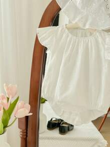 Newborn Baby Girl 2Pcs/Set Colorful Embroidery Cap Sleeve Romper & Hat Outfit, Summer