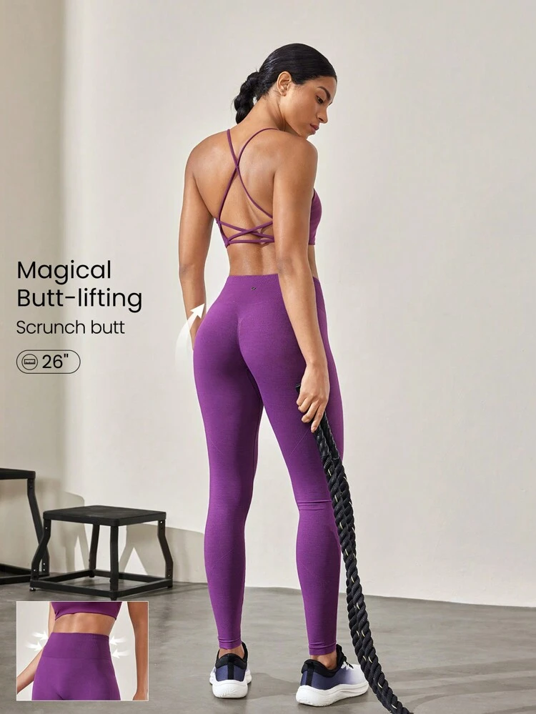 Leggings De Cintura Alta Sin Costuras "be A Peach" De 26 Pulgadas Que Controlan El Abdomen Y Tienen Forma De Durazno, Transpirables, Para Entrenamiento De Carrera De Impacto Medio