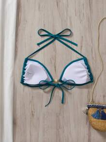 SHEIN Swim 1pc Women's Solid Color Faux Pearl Decor Sexy Bikini Top Summer