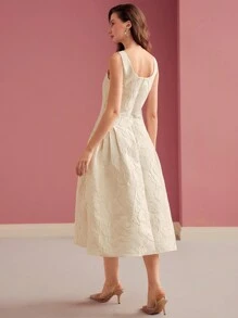 MOTF PREMIUM FLORAL JACQUARD FITTED WAIST DRESS - Apricot - View 7