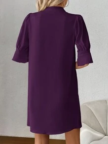 SHEIN Clasi 女士纯色短袖立领休闲短款迷你连衣裙 - 紫色 - 查看 2