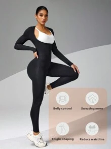 Easithlete Malla de neopreno de manga larga con ajuste entallado para sudoración, traje de ejercicio de sauna