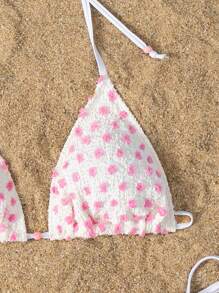 SHEIN Swim Conjunto de bikini de lunares con textura para mujer, moda vacacional de playa para el verano - Multicolor - Ver 4