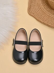 Toddler Girls' Comfortable Versatile Elastic Band Heart Design Princess Flat Shoes, Suitable For Spring And Summer - Black - View 5