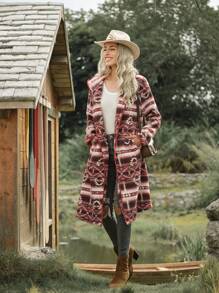 LanaWest New Floral Fluffy Hooded Long Cardigan For Women, Autumn/Winter