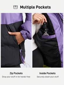 SHEIN Urban Outdoor Wear Thick Warm Colorblock Women Sports Padded Coat - Purple - View 2