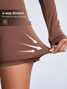 SHEIN Sports Outdoor/Camping/Hiking Sports/Commuting Stretchy Soft Women Jumpsuit & Pants - Brown - View 4