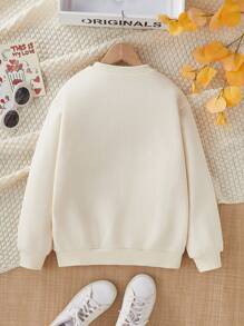 SHEIN Girls' Apricot Basic Stylish Pink Graphic Print Round Neck Long Sleeve Comfortable Sweatshirt