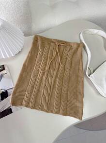 INAWLY Fashionable Knitted Cable Pattern Knitted Skirt, Versatile For Autumn/Winter - Khaki - View 7