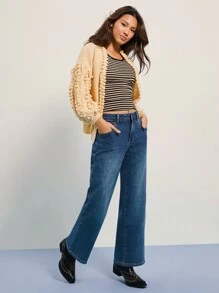 WESTFADE Pantalones vaqueros rectos de cintura media y tobillo relajado, atuendos de Nashville - Azul lavado medio - Ver 5