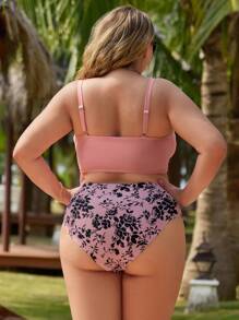 Swim Lushoire Plus Size Random Print Fashion Camisole Style 2pcs Tankini Set Summer - Multicolor - View 2