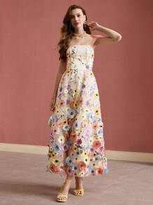 MOTF PREMIUM VESTIDO TUBO FLUIDO CON BORDADO FLORAL