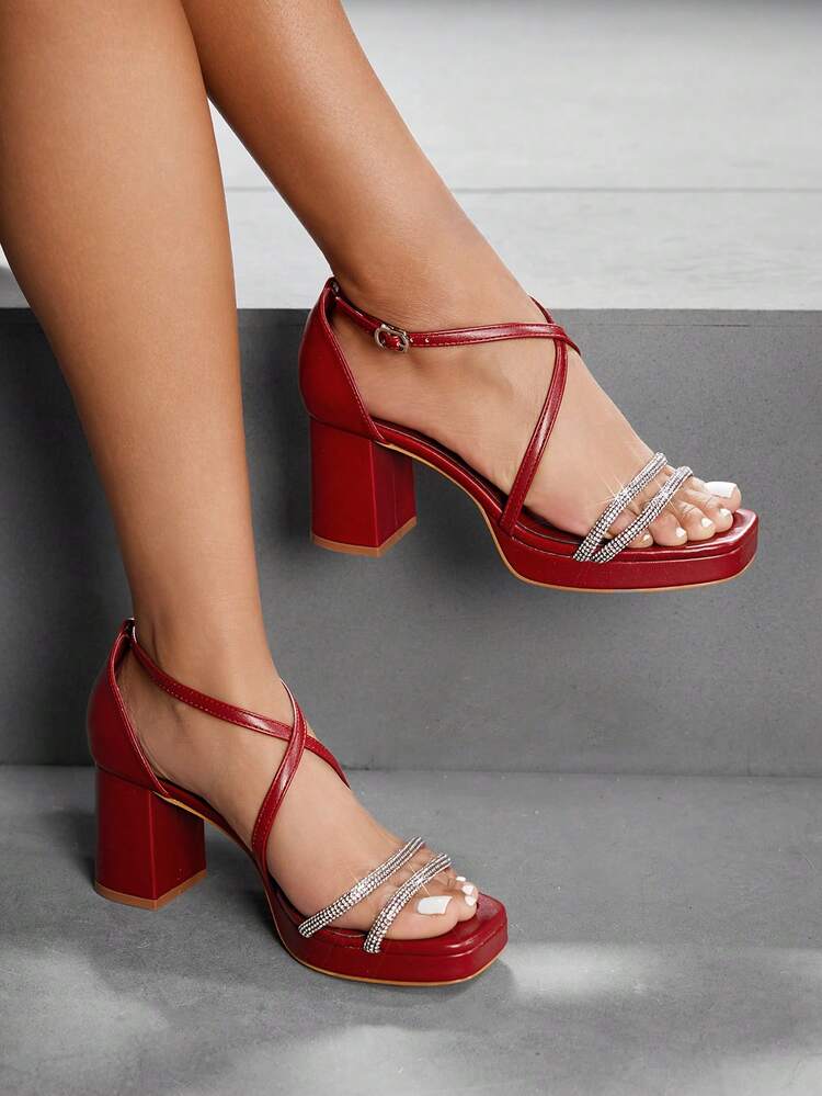 CUCCOO SZL Women's Silver Metallic PU Diamond Strap Flatform High Heel Sandals