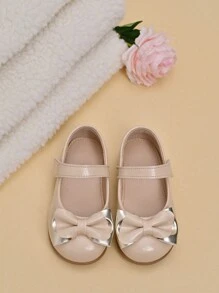 Toddler Girls' Comfortable Versatile Bow Decor Princess Flat Shoes, Suitable For Spring/Summer