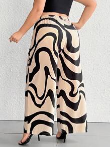 SHEIN CURVE+ Pantaloni casual e ampi da donna con stampe e tasche, ideali per l'uso quotidiano - nero - Visualizzare 2