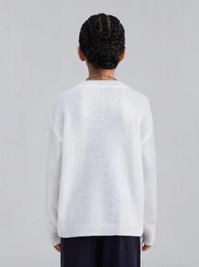 SHEIN Tween Girl Basic Number Pattern Stretchy White Fitted Long Sleeve Sweater, Mom And Daughter - White - View 2