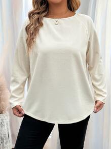 SHEIN LUNE Plus Size Women's Solid Color Round Neck Long Sleeve Casual Top