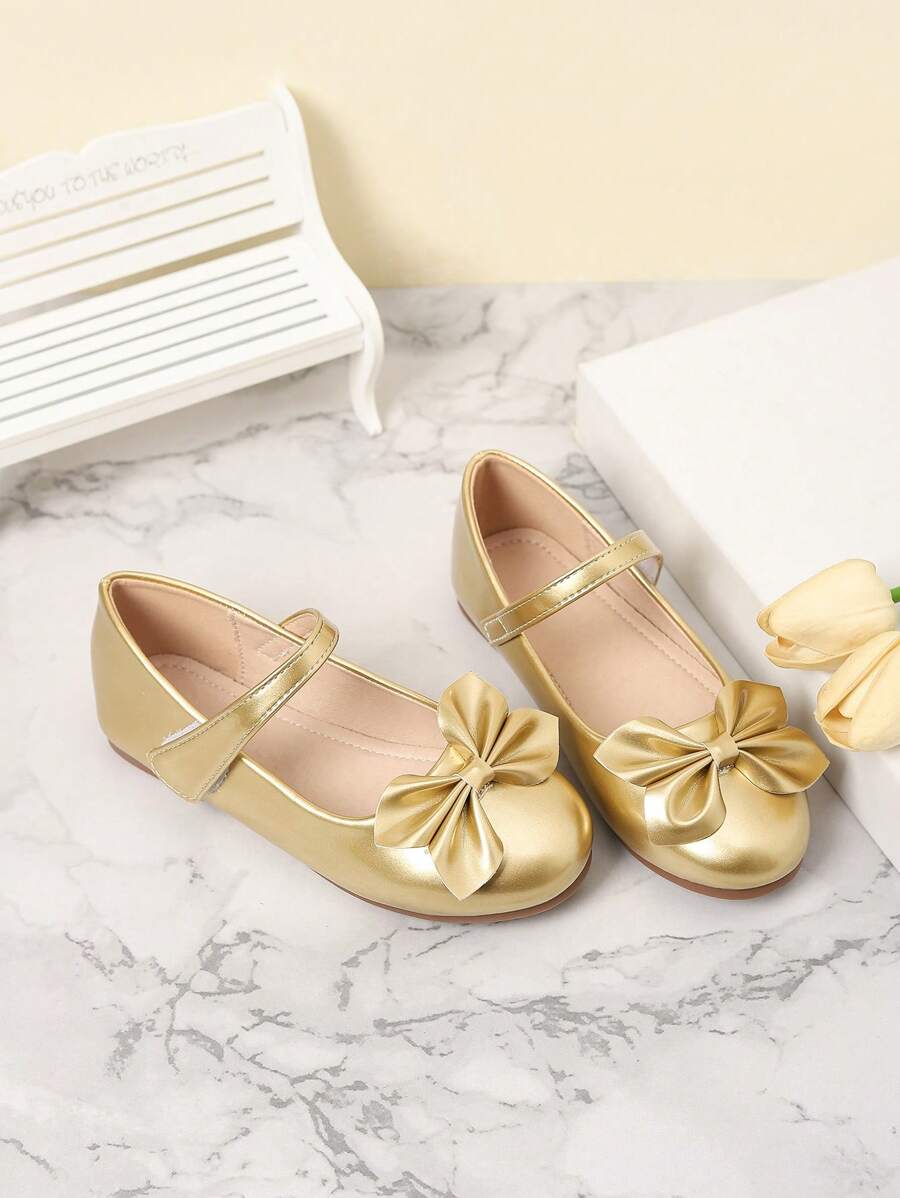 Fashionable Bowknot Flat Shoes For Girls, Autumn/Winter - Gold - View 1