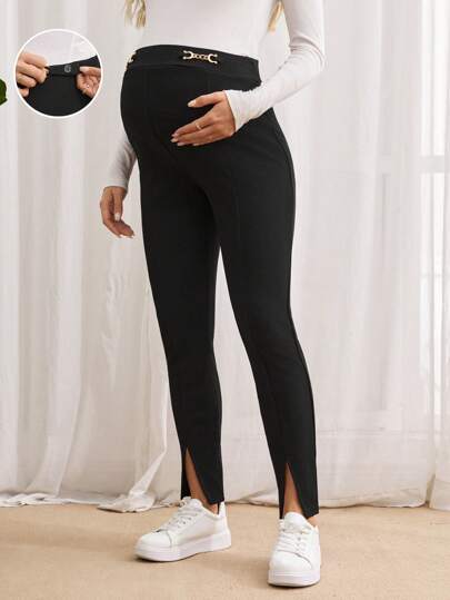 SHEIN 孕妇可调节腰部链条细节裤