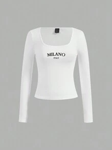 SHEIN EZwear 3 件装休闲简约米兰意大利图案短袖短款 T 恤，修身版型，适合夏季 - 彩色 - 查看 3