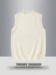 Manfinity Hypemode Men's Casual Solid Color Distressed Knitted Sweater Vest - White - View 4