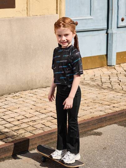 SHEIN 年轻女孩夏季时尚运动字母印花短款 T 恤，适合日常骑行、瑜伽和周末活动