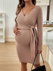SHEIN Robe de grossesse moulante avec enroulement latéral et nœud
