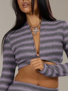 MUSERA Extreme Cropped Long Sleeve Top Evening Party Elegant Winter - Purple - View 5