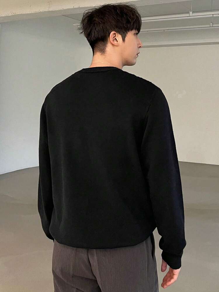 Men's Relaxed Fit Plain Color Jacquard Knit Sweater, Autumn/Winter