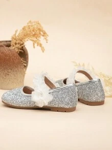闪光花女童平底鞋 - 銀色 - 查看 3