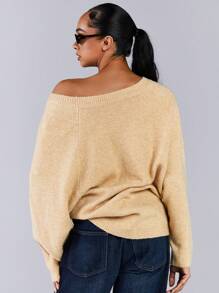 Athîral 女士宽松插肩袖针织毛衣，秋冬季休闲款 - 棕色 - 查看 3