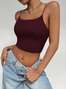 SHEIN Allurite Unity 1pc 情人节女士纯色罗纹金属扣吊带背心新年上衣，夏季 - 紅色 - 查看 5