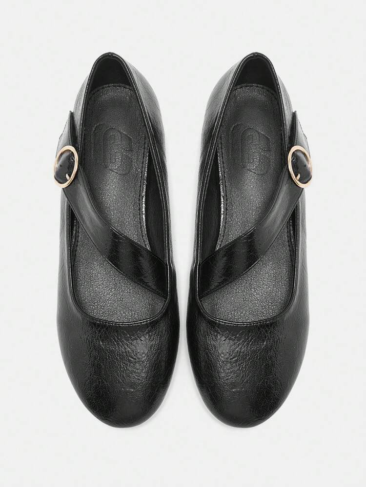 CUCCOO BIZCHIC Women's Round Toe Flat Black PU Material Casual & Formal Slip-On Shoes