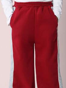 SUMWON 运动阔腿裤，撞色侧边拼接，休闲运动裤，适合青少年秋冬季和春季穿着，舒适休闲。 - 紅色 - 查看 5