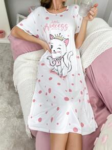 女士可爱猫咪与波尔卡圆点字母印花睡衣裙，Moo Moo - 彩色 - 查看 4