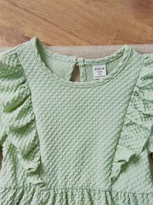 SHEIN Young Girl Solid Color Round Neck Ruffle Long Sleeve Cute Casual Dress