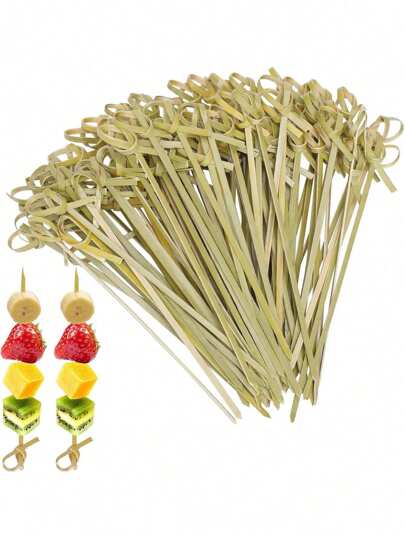 100PCS Cocktail Picks Fruit Bamboo Skewer Decorative Knot Skewers For Fruit Parties Luau Parties Valentine's Day Wedding Birthday
