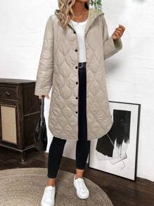 SHEIN LUNE Black Casual Straight Lightweight Warm Thermal Lined Jacket For Women, Winter - Khaki - View 3