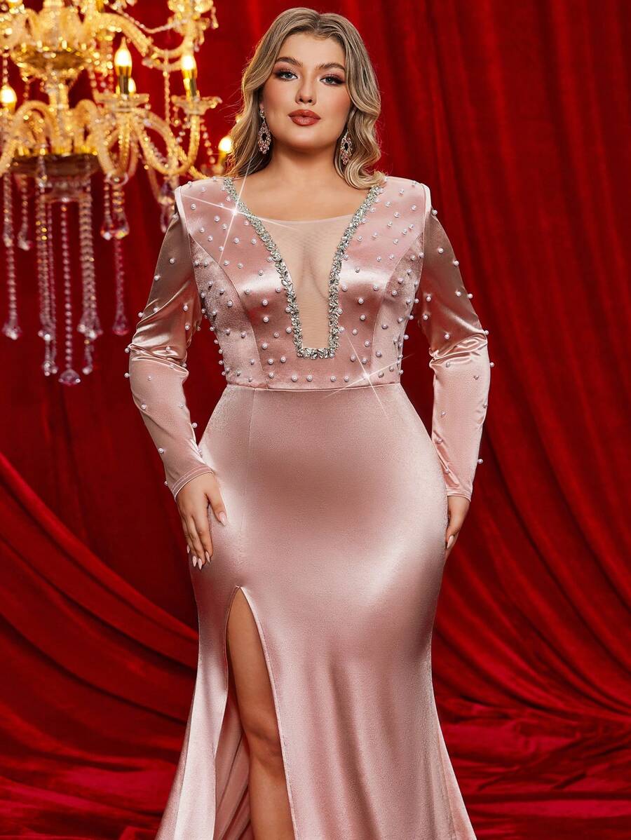 Vestido maxi de chiffon con escote en V y parte superior de encaje Crepúsculo Tallas Grandes