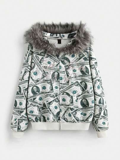 Casquette brillante avec imprimé billets de dollar et Sweat-shirt ample à la mode pour femmes, style Y2K Abby de rue