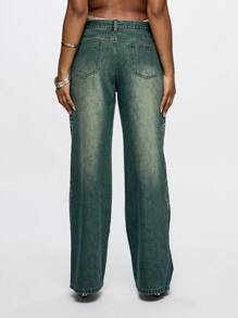 SUMWON WOMEN Rhinestone Oversized Washed Jeans