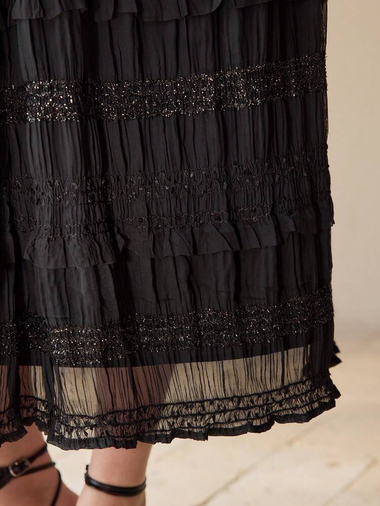 GATHERED RUFFLE TRIM SKIRT,SPRING/SUMMER