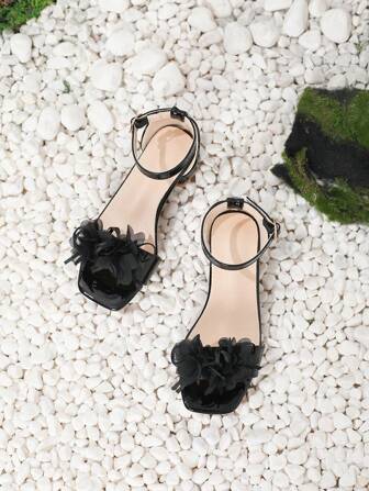 New Stylish & Comfortable Kids High Heel Sandals, Flower-Decor Princess Sandals For Girls